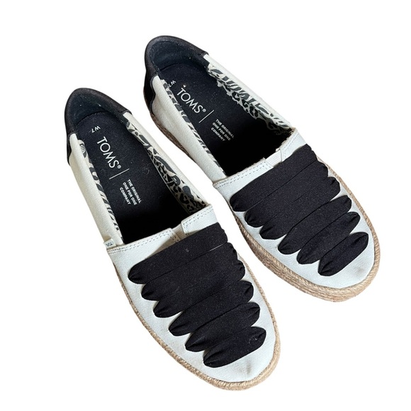 TOMS Valencia Espadrille Platform Slip-on Shoes Natural Canvas Black Womens Sz 7 - Picture 9 of 11